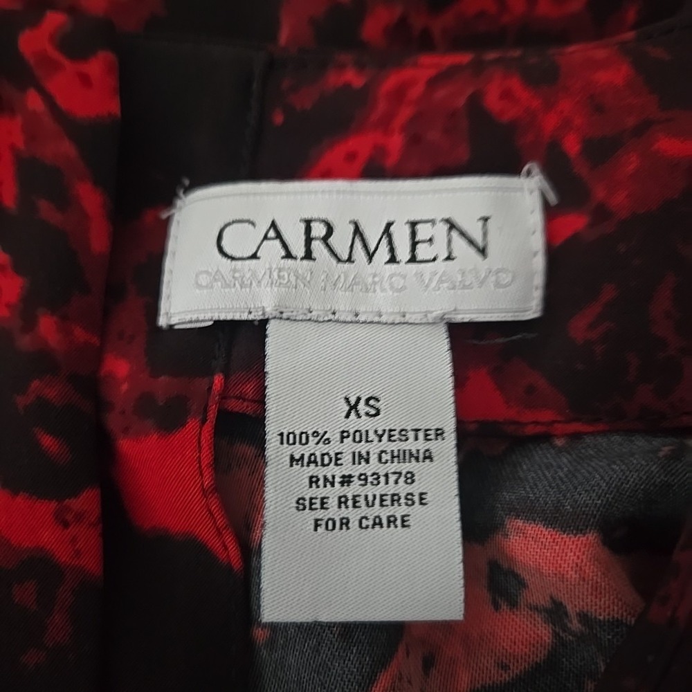 Carmen Marc Valvo Black & Red Floral Long Bell Sleeve Blouse Top Size XS - Picture 7 of 7
